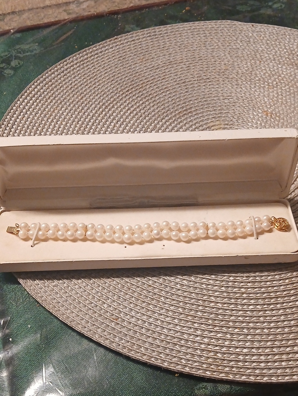 Classic White Pearl Double-Row Bracelet with Gold Clasp 14k